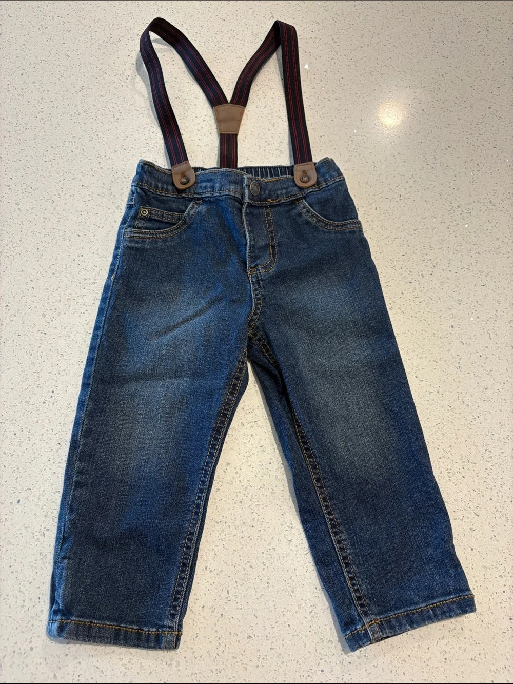 Carter’s Kids Dark Blue Denim Pants with Striped Suspenders 24 months